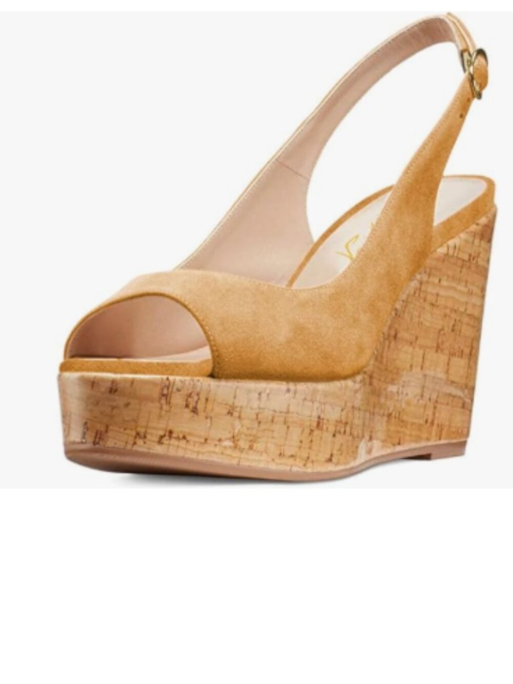 FOWT Khaki Peep Toe Slingback Platform Wedge High Heel Buckle Open Toe Sandals
